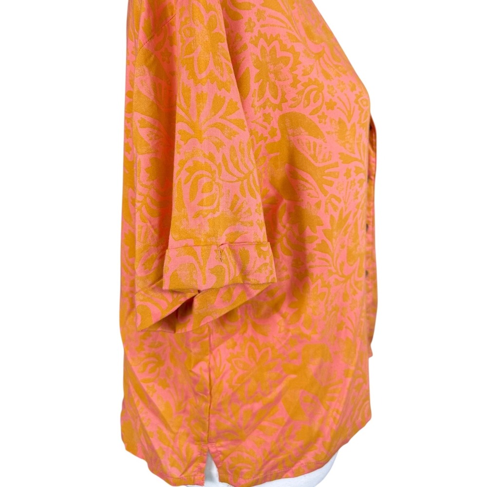 prAna Iguala Top Fresca Flora Fauna Pink Orange Floral Button Down Cropped M NEW - Picture 4 of 10